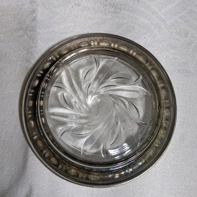 10 Frank M. Whiting Sterling Silver Rim Cut Glass Wine Coasters Sunburst