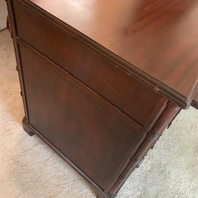 Mahoganey desk -1940s, 8 drawers, 2 pull out writing trays with great detail & hardware pulls, 30.5