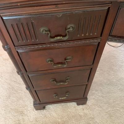 Mahoganey desk -1940s, 8 drawers, 2 pull out writing trays with great detail & hardware pulls, 30.5