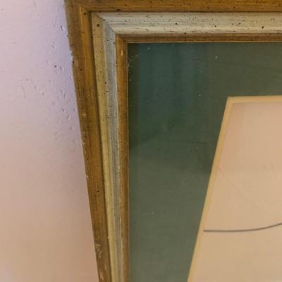 frame with glass, wire hanger, and green mat 23.5"W 22"H