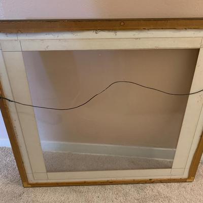 frame with glass, wire hanger, and green mat 23.5