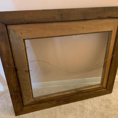 Old wooden frame with glass & wire 30"W 28"H