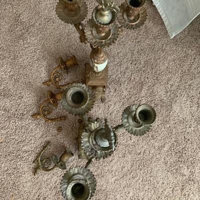 2 French porcelain and metal candelabras 21"H 10"diameter