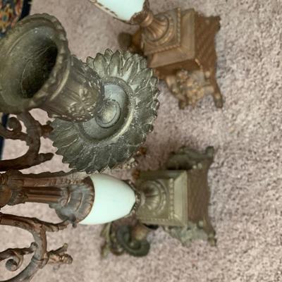 2 French porcelain and metal candelabras 21"H 10"diameter