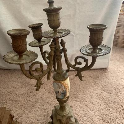 2 French porcelain and metal candelabras 21"H 10"diameter