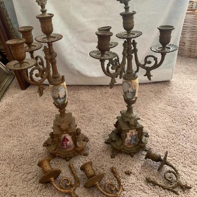 2 French porcelain and metal candelabras 21"H 10"diameter