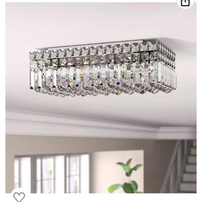 Modern lighting new in box flush mount pendent light, silver and glass, Worldwide Lighting Corp. 16" x 8" 5.5"H