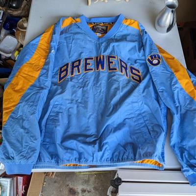VTG MILWAUKEE BREWERS Cooperstown Warm Up Pullover Jacket L Side Zip Nylon
