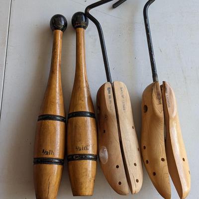 Vintage Cobbler Shoe Spreader, Wooden Juggling Pins