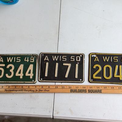 3 Vintage Wisconsin License Plates, 1948-50