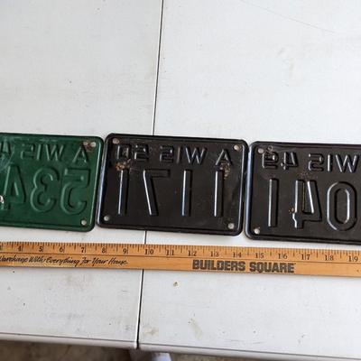 3 Vintage Wisconsin License Plates, 1948-50