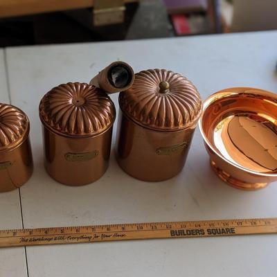 Vintage Coppercraft Guild Canister Set, Bowl, Roll of Copper Foil
