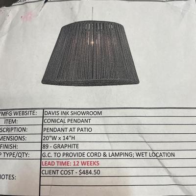 LOT 695: OUTDOOR LIGHT FIXTURE CORDED SHADE. 20" WIDE X 14" TALL
