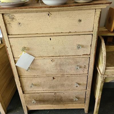 Oak Tall Chest of Drawers with Glass Knobs - 32 1/2 x 18 1/2 inches and 47 tall