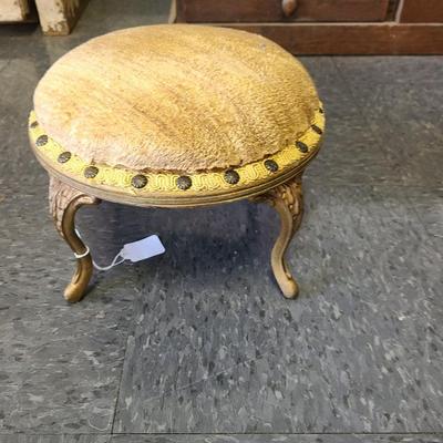 Dainty Round Footstool with Brass Legs - 10 inches diameter and 7 tall
