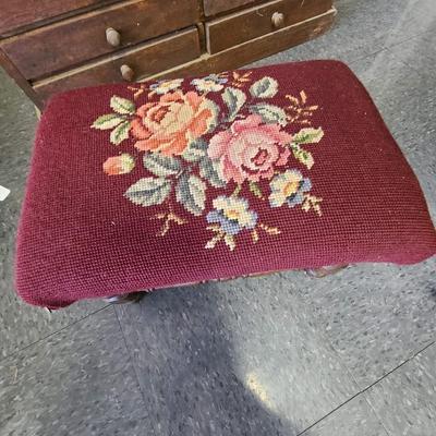 Wine Needlepoint Footstool - 15 1/2 x 10 inches and 10 tall