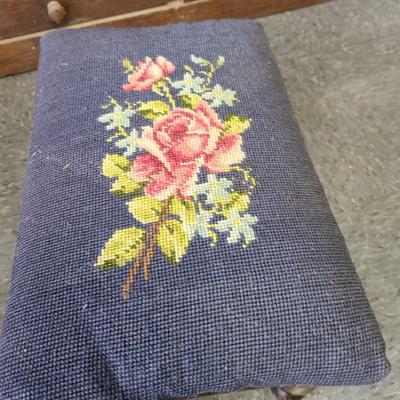 Needlepoint Flowers Footstool - 15 x 9 1/2 inches and 8 tall