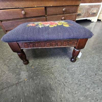 Needlepoint Flowers Footstool - 15 x 9 1/2 inches and 8 tall