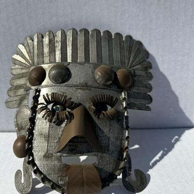 Mexican Metal Folk Art Mask Mayan