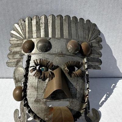 Mexican Metal Folk Art Mask Mayan