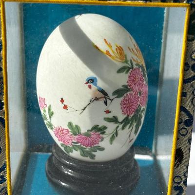 Vintage hand painted Egg in glass case