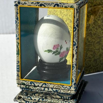 Vintage hand painted Egg in glass case