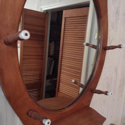 Solid Wood Mirror with Hanger Pegs and Candle Shelf