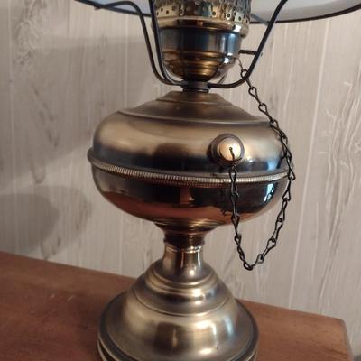 Brass Finish Oil Lamp Base Electric Lamp with Hand Painted Shade