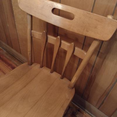 Set of Four Vintage Paddle Slat Solid Wood Chairs