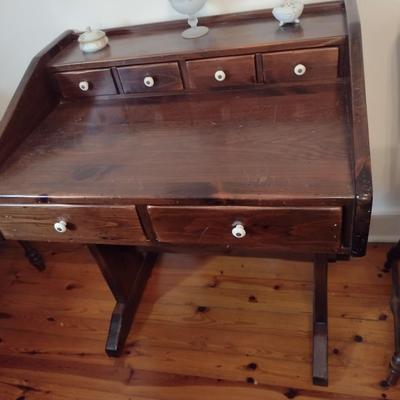 Solid Wood Vintage Walnut Writing Desk includes Chair (No Contents)