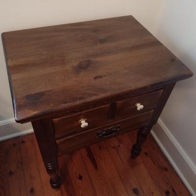 Solid Wood Vintage Walnut Three Drawer Side Table (No Contents)