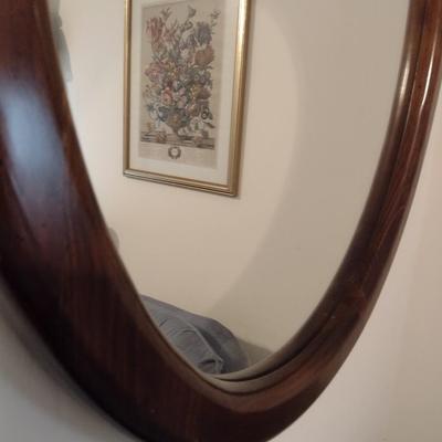Vintage Solid Wood Framed Oval Wall Mirror