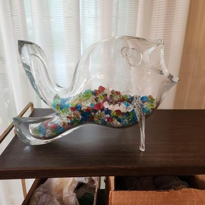 Large Blenko Art Glass Hand blown Open Mouth Glass Fish Candy Bowl