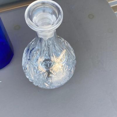 LEAD CRYSTAL CANDLE ðŸ•¯ï¸ HOLDER AND COBALT BLUE CANISTERS, GLASS Decanter with no stopper