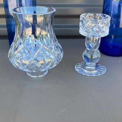 LEAD CRYSTAL CANDLE ðŸ•¯ï¸ HOLDER AND COBALT BLUE CANISTERS, GLASS Decanter with no stopper