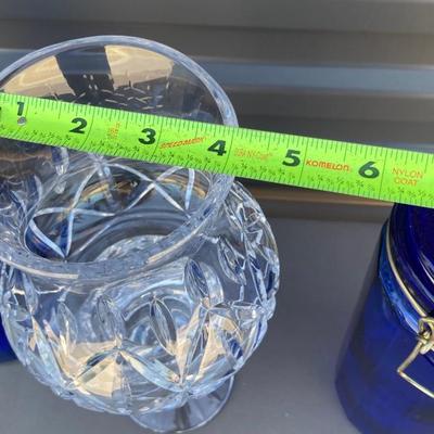 LEAD CRYSTAL CANDLE ðŸ•¯ï¸ HOLDER AND COBALT BLUE CANISTERS, GLASS Decanter with no stopper