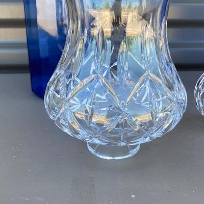 LEAD CRYSTAL CANDLE ðŸ•¯ï¸ HOLDER AND COBALT BLUE CANISTERS, GLASS Decanter with no stopper