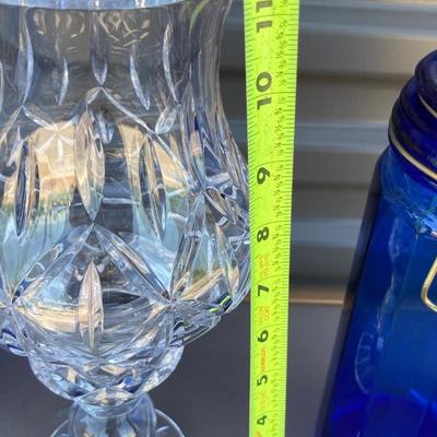 LEAD CRYSTAL CANDLE ðŸ•¯ï¸ HOLDER AND COBALT BLUE CANISTERS, GLASS Decanter with no stopper