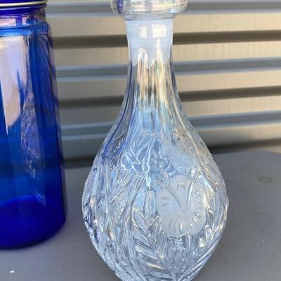 LEAD CRYSTAL CANDLE ðŸ•¯ï¸ HOLDER AND COBALT BLUE CANISTERS, GLASS Decanter with no stopper