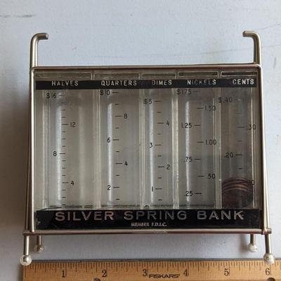 Vintage Metal & Plastic Silver Spring Bank Coin Bank MCM