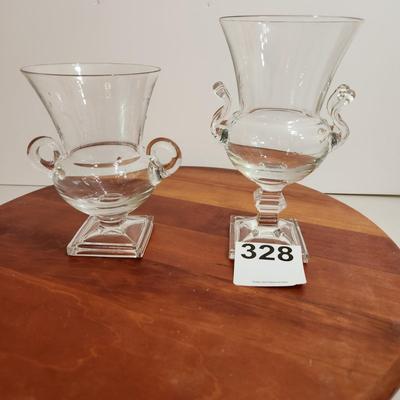 2 Double Handled  Pedestal Urn Vase 5.5