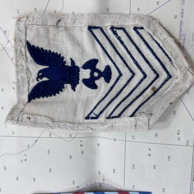 United states California Nautical navigation Map, US Navy 1st class Petty Officer  Patch and Singapore airmail