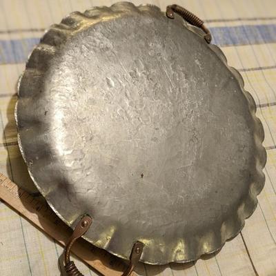 Vintage Hammered Copper Tray, Marked Continental Chrysanthemum patt