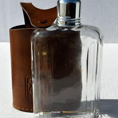 Vintage Glass flask in leather case