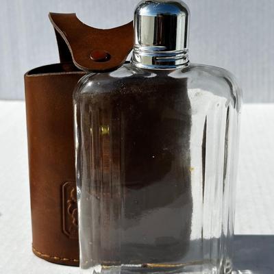Vintage Glass flask in leather case