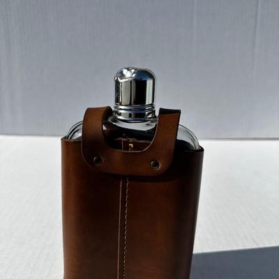 Vintage Glass flask in leather case