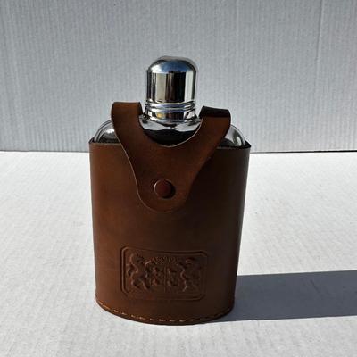 Vintage Glass flask in leather case