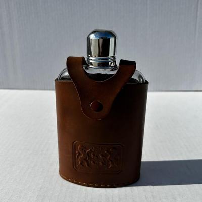 Vintage Glass flask in leather case