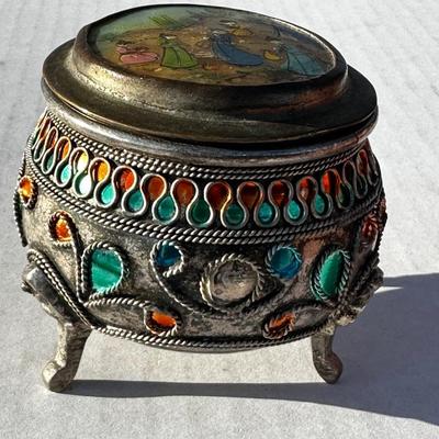 Vintage Asian trinket box with jewels
