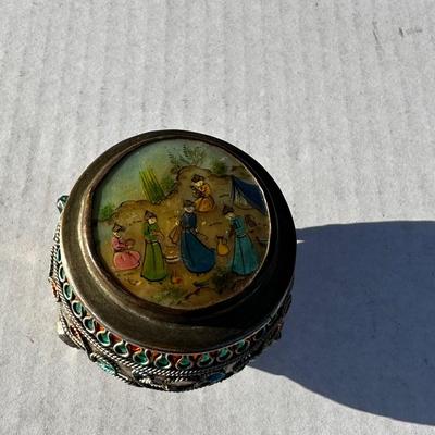 Vintage Asian trinket box with jewels